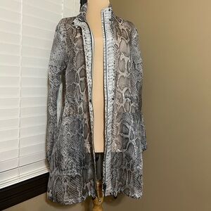 Per Se by Carlisle Snake Print Windbreaker Silk Jacket - Gray Sheer